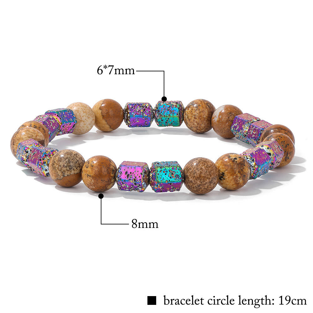 Bracelet en perles de pierre de lave géométriques pailletées Olivenorma