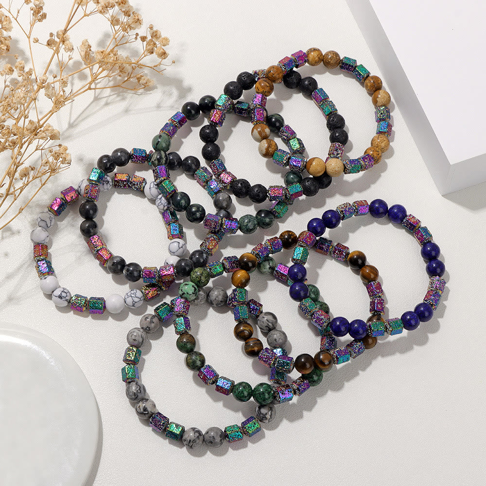 Bracelet en perles de pierre de lave géométriques pailletées Olivenorma