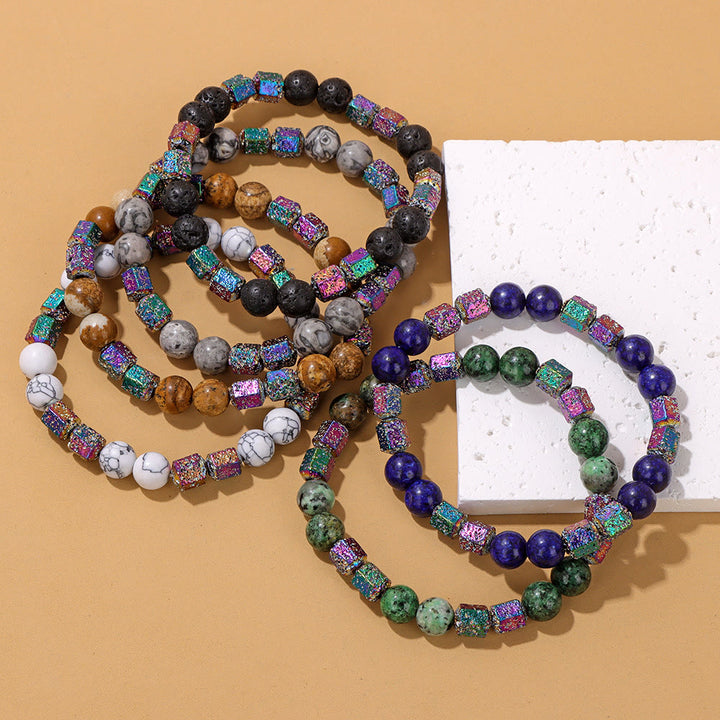 Bracelet en perles de pierre de lave géométriques pailletées Olivenorma