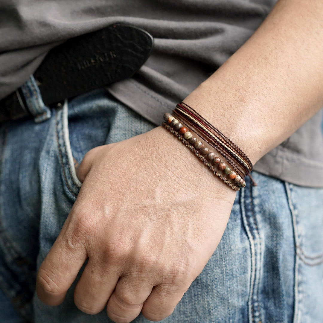 Bracelet tressé en corde de coton avec perles naturelles Olivenorma