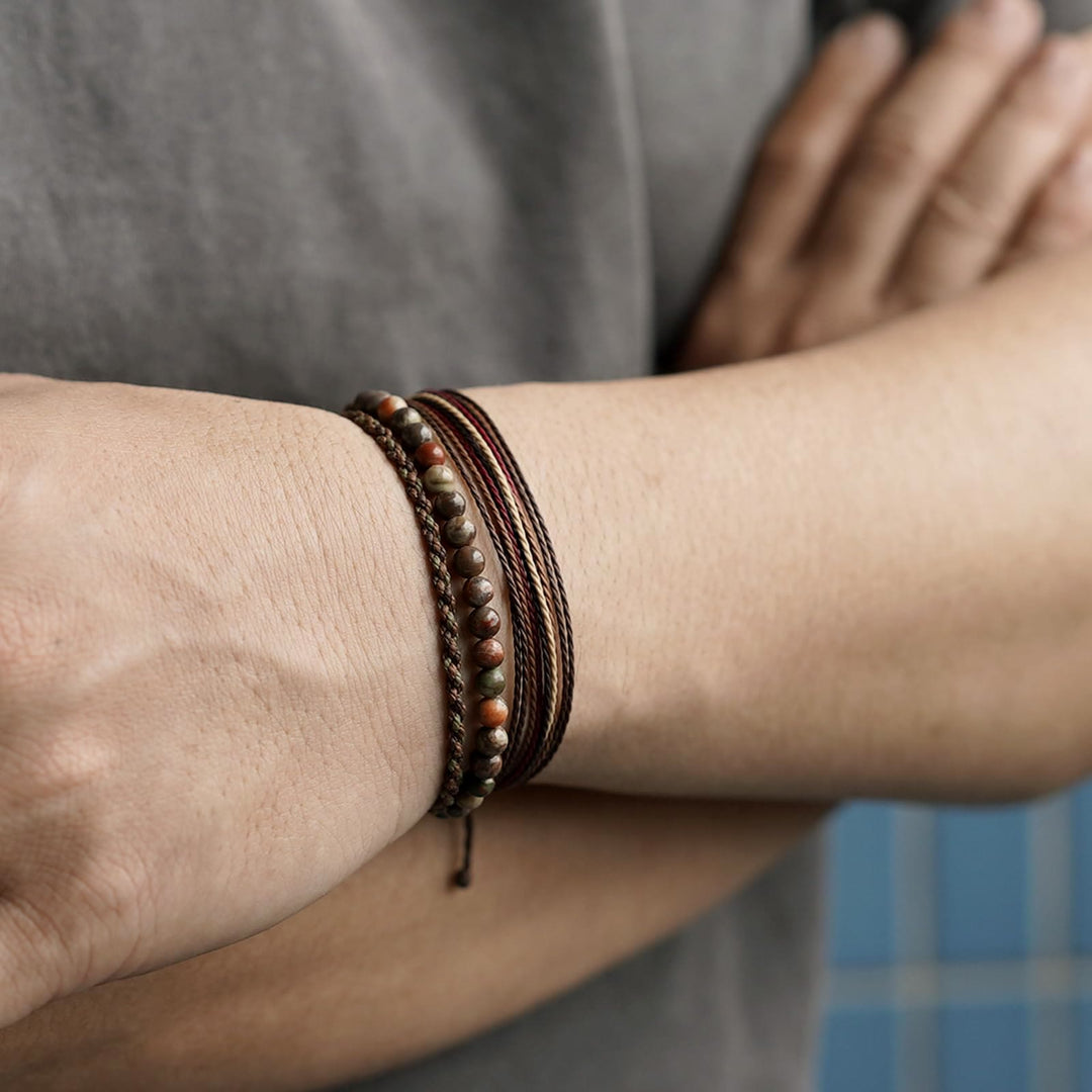 Bracelet tressé en corde de coton avec perles naturelles Olivenorma