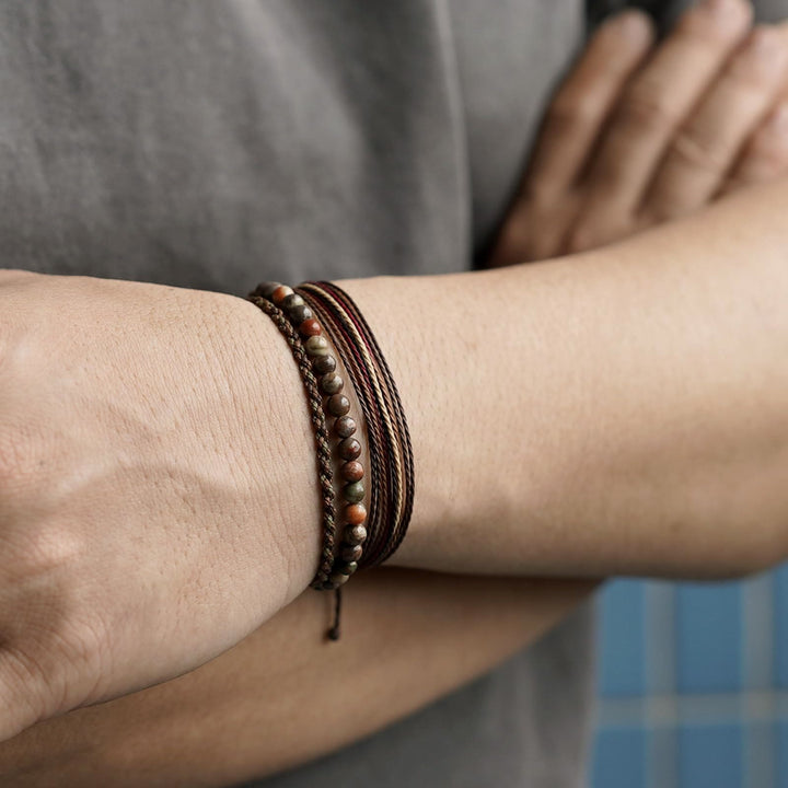 Bracelet tressé en corde de coton avec perles naturelles Olivenorma