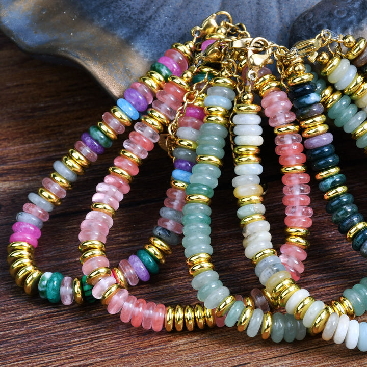 Bracelet Boho en perles d'agate naturelle colorées Olivenorma