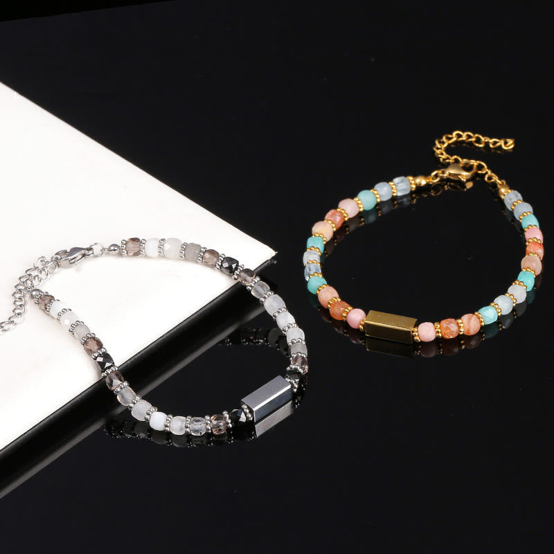 Bracelet en perles de pierres précieuses naturelles à taille cubique Olivenorma