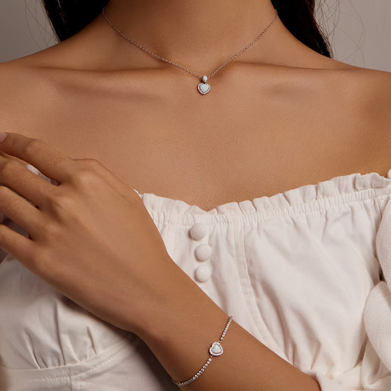 Ensemble de bijoux avec collier et bracelet à breloques en forme de cœur Olivenorma