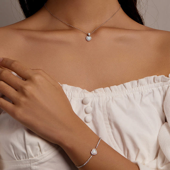 Ensemble de bijoux avec collier et bracelet à breloques en forme de cœur Olivenorma