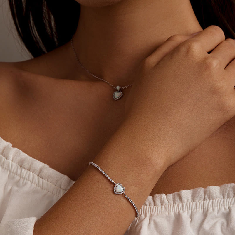 Ensemble de bijoux avec collier et bracelet à breloques en forme de cœur Olivenorma