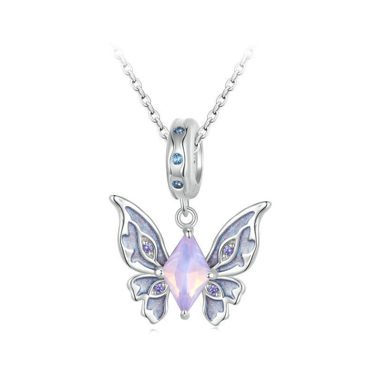 Collier en argent S925 avec breloque en opale en forme de papillon Olivenorma