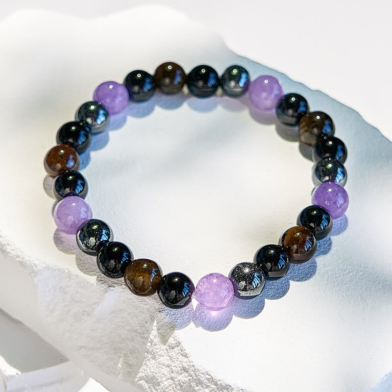 Bracelet de perles en hématite, améthyste, obsidienne, œil de tigre et améthyste Olivenorma