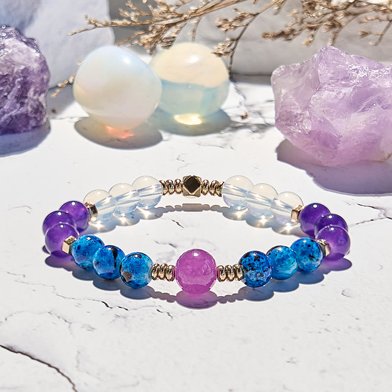Bracelet Olivenorma en perles bleues et cristal transparent améthyste