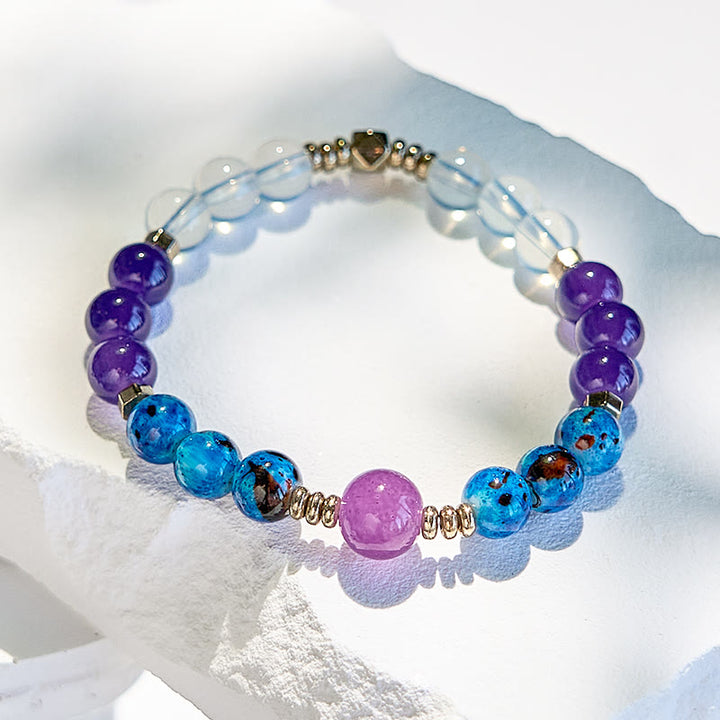 Bracelet Olivenorma en perles bleues et cristal transparent améthyste