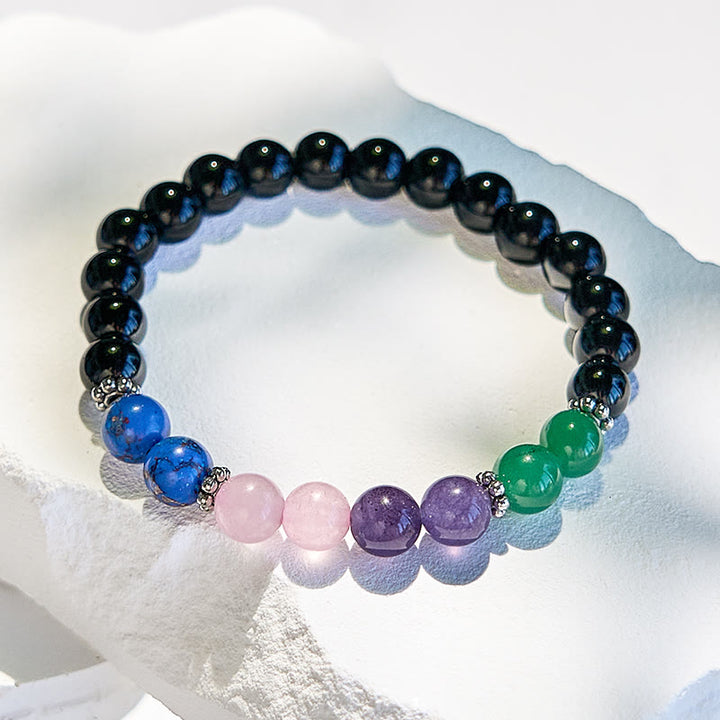 Bracelet de perles en obsidienne, lapis-lazuli et quartz rose Olivenorma