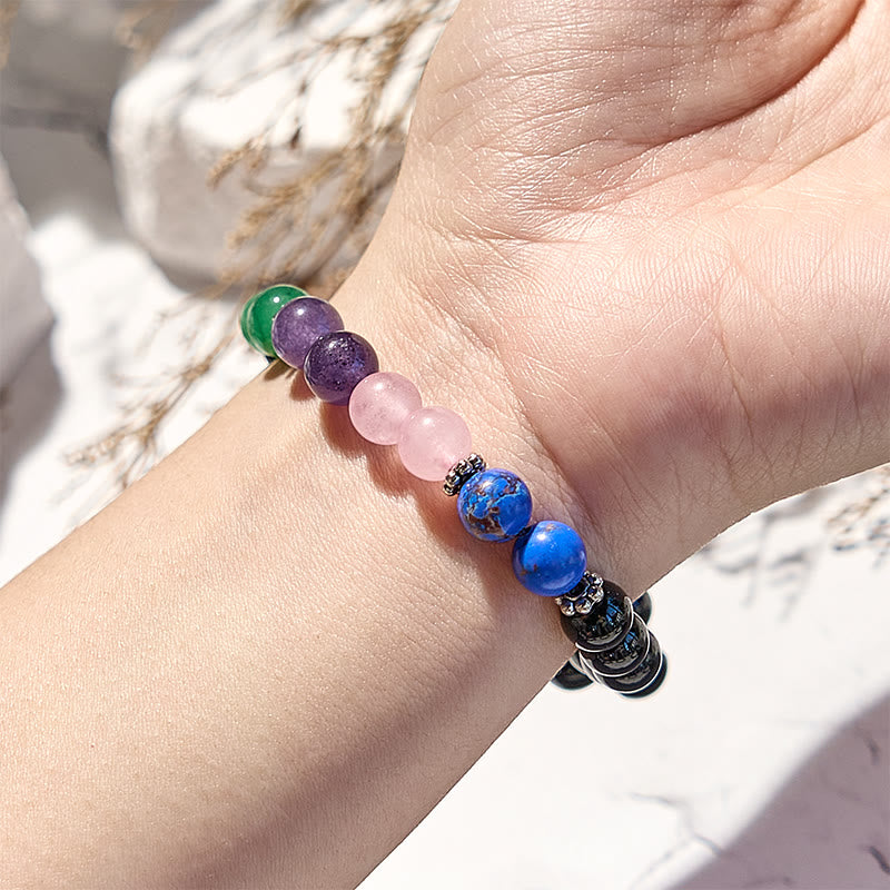 Bracelet de perles en obsidienne, lapis-lazuli et quartz rose Olivenorma