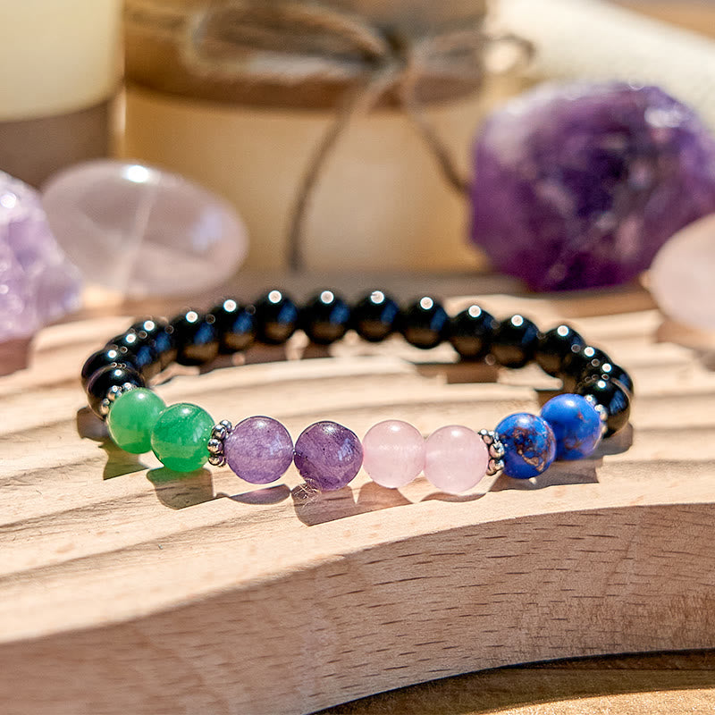 Bracelet de perles en obsidienne, lapis-lazuli et quartz rose Olivenorma