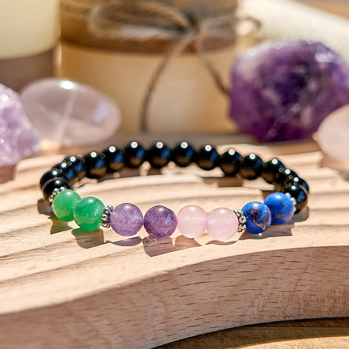 Bracelet de perles en obsidienne, lapis-lazuli et quartz rose Olivenorma