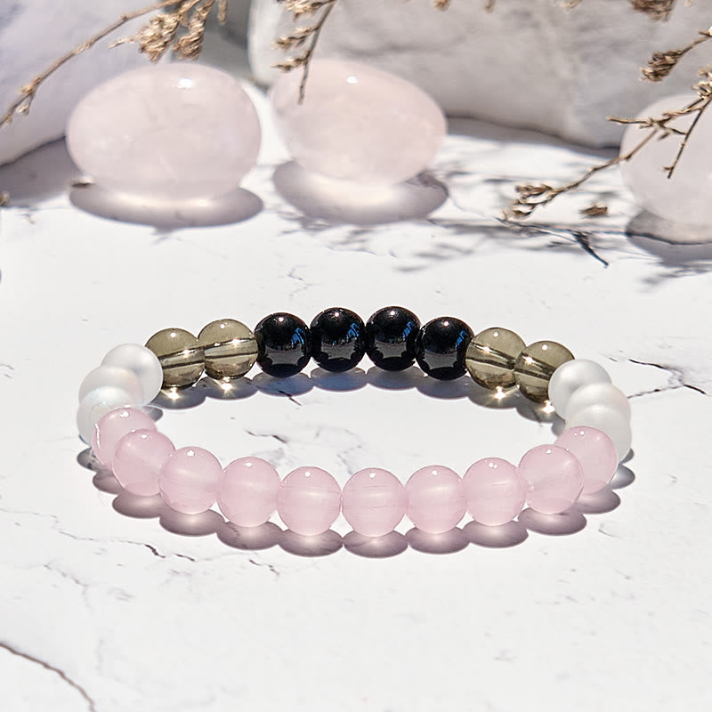 Bracelet de perles en obsidienne et quartz rose en pierre de lune Olivenorma