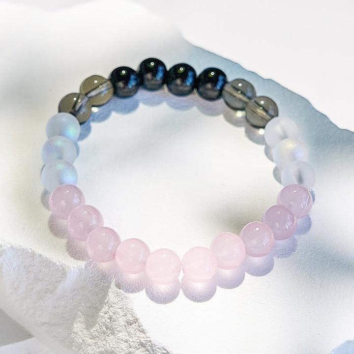 Bracelet de perles en obsidienne et quartz rose en pierre de lune Olivenorma