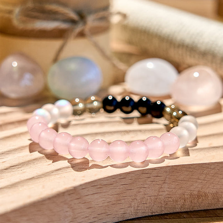 Bracelet de perles en obsidienne et quartz rose en pierre de lune Olivenorma