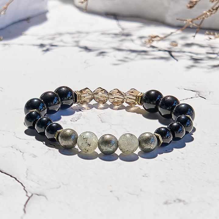 Bracelet de perles en obsidienne labradorite et quartz fumé Olivenorma