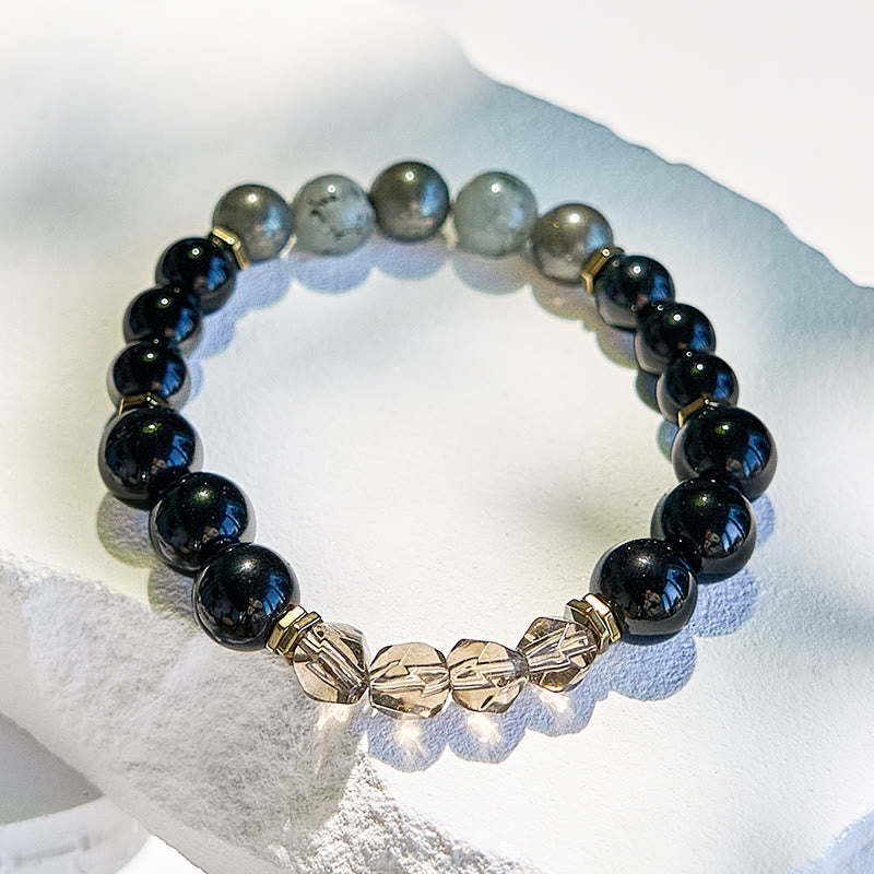 Bracelet de perles en obsidienne labradorite et quartz fumé Olivenorma