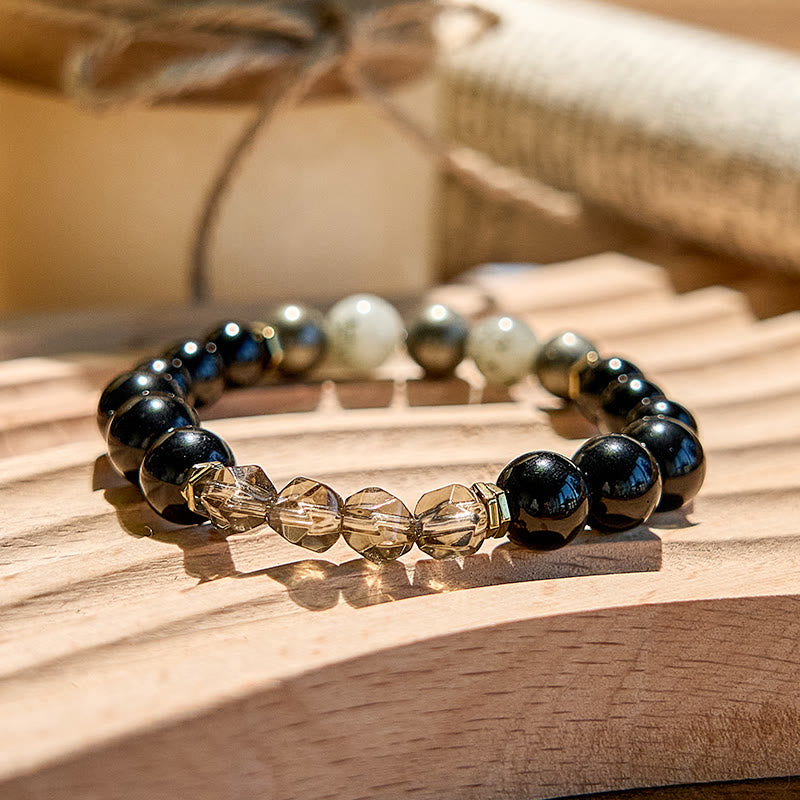 Bracelet de perles en obsidienne labradorite et quartz fumé Olivenorma