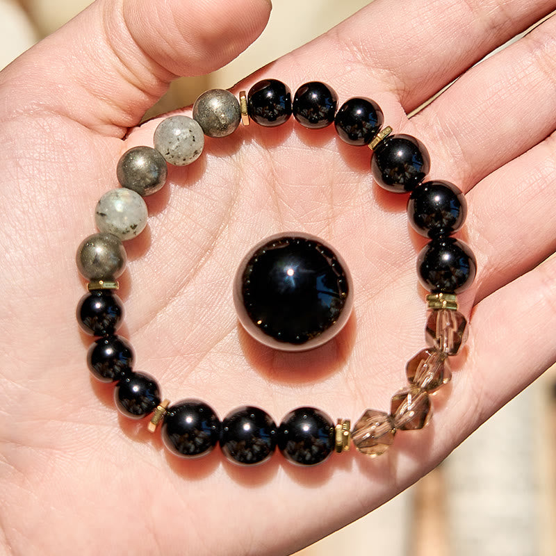Bracelet de perles en obsidienne labradorite et quartz fumé Olivenorma