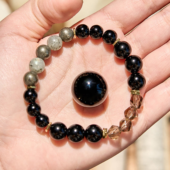 Bracelet de perles en obsidienne labradorite et quartz fumé Olivenorma