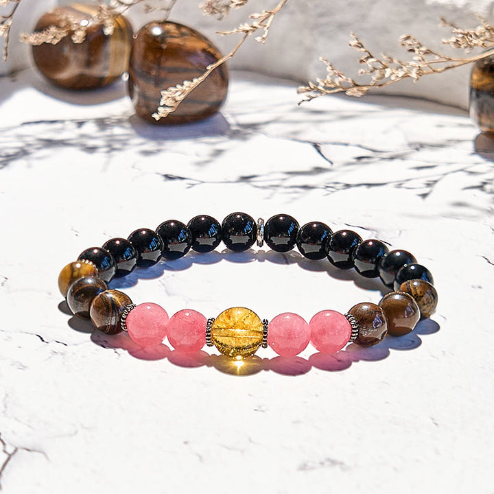 Bracelet de perles en obsidienne, œil de tigre et rhodonite Olivenorma