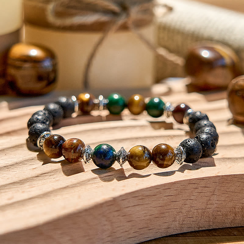 Bracelet de perles en pierre de lave et œil de tigre en turquoise africaine Olivenorma