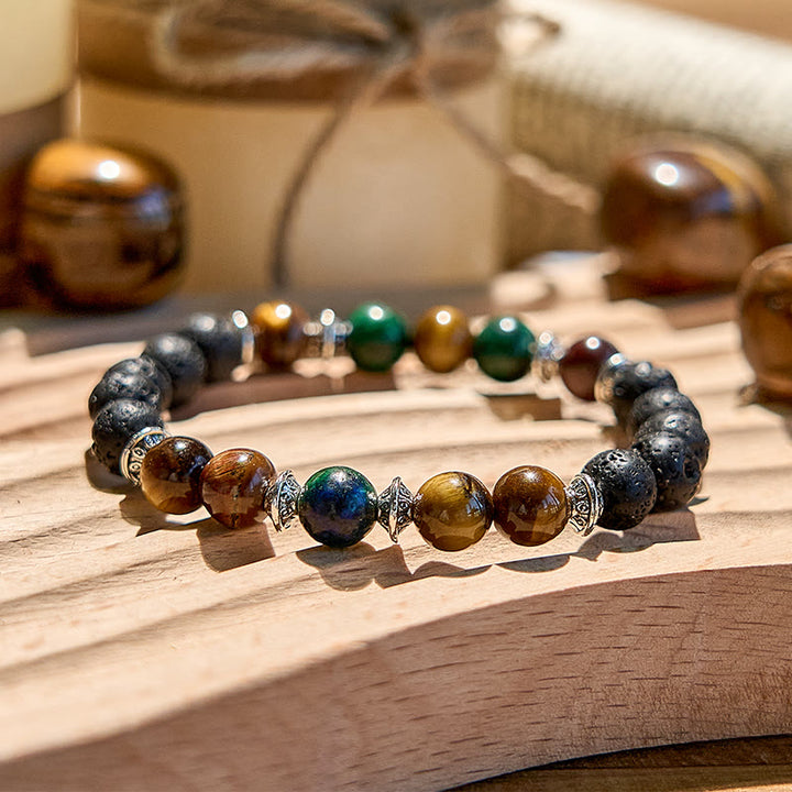 Bracelet de perles en pierre de lave et œil de tigre en turquoise africaine Olivenorma