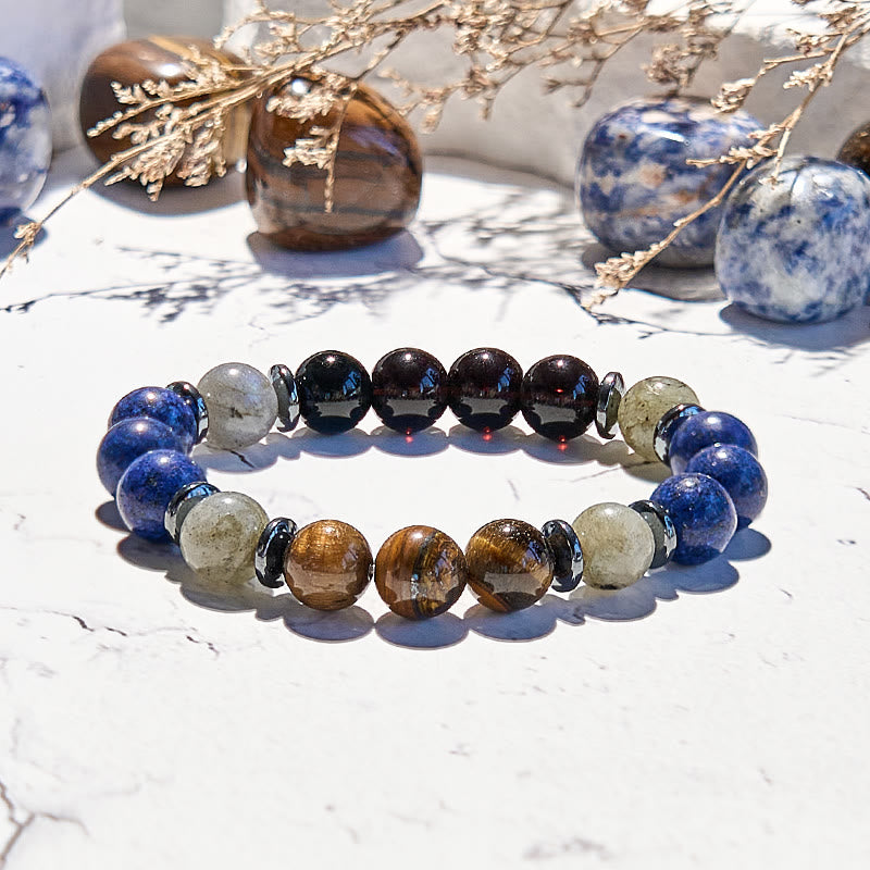 Bracelet de perles en obsidienne et œil de tigre en lapis-lazuli Olivenorma