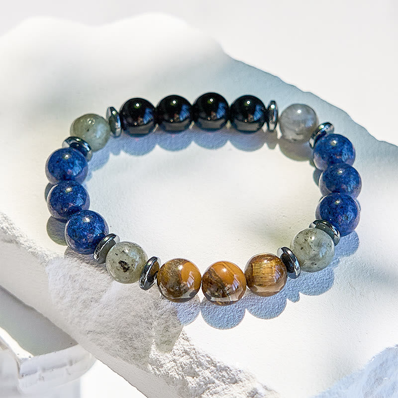 Bracelet de perles en obsidienne et œil de tigre en lapis-lazuli Olivenorma