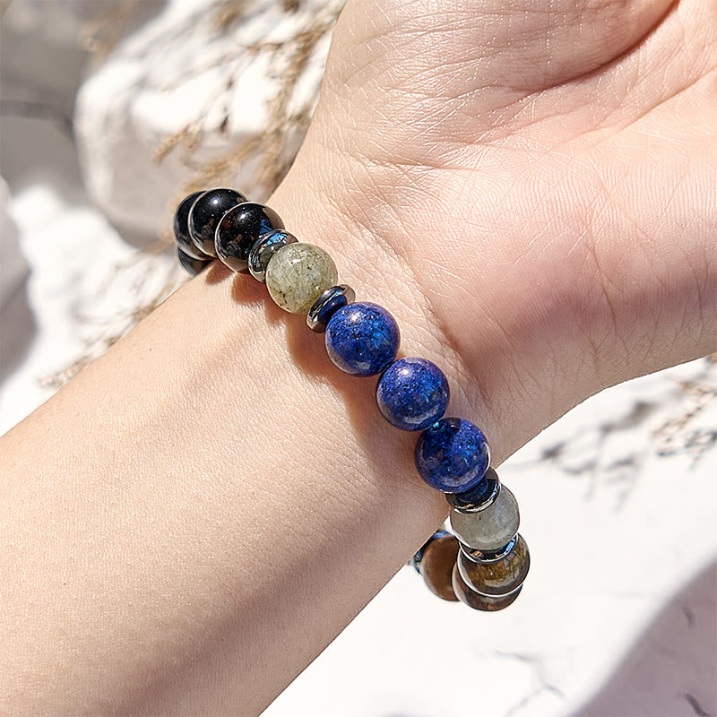 Bracelet de perles en obsidienne et œil de tigre en lapis-lazuli Olivenorma