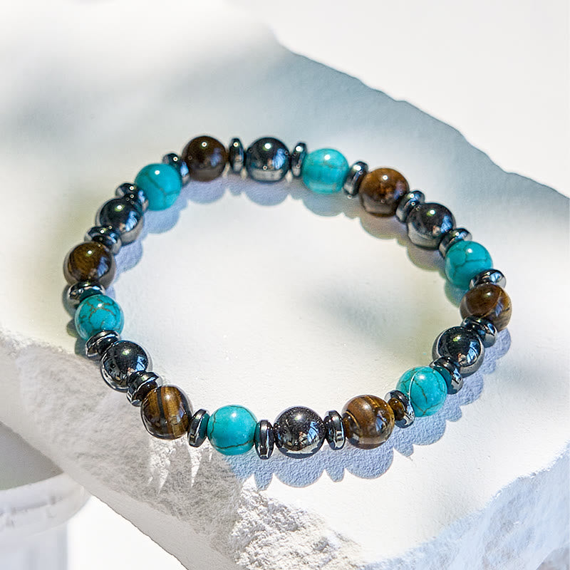 Bracelet de perles en hématite et œil de tigre turquoise Olivenorma