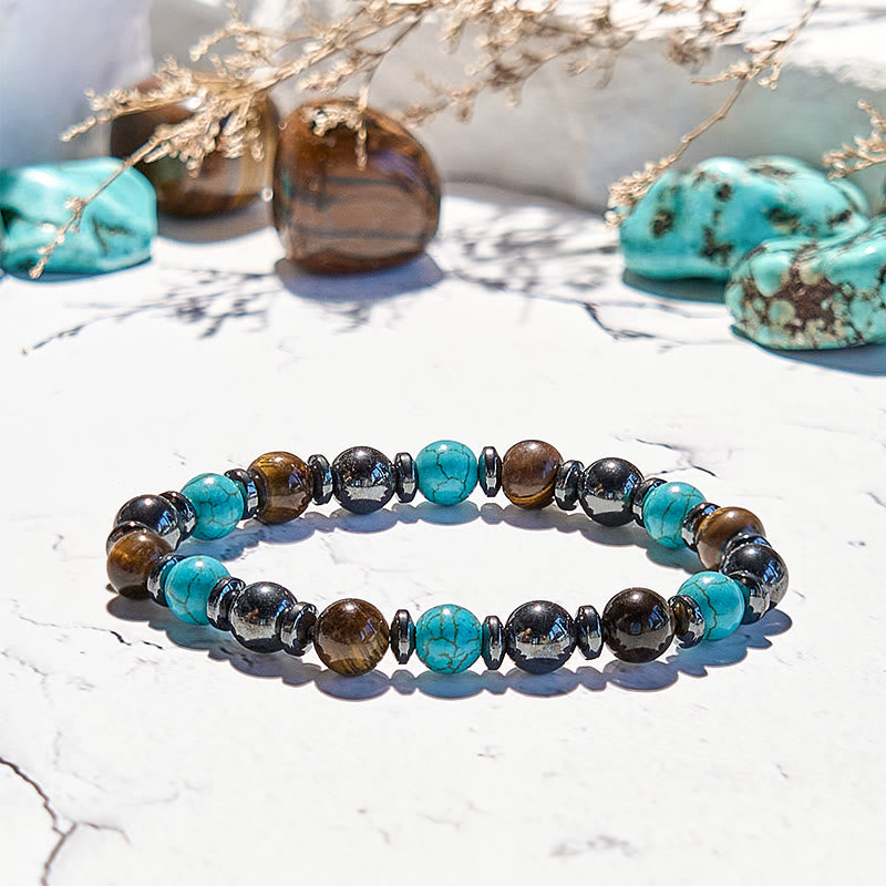 Bracelet de perles en hématite et œil de tigre turquoise Olivenorma