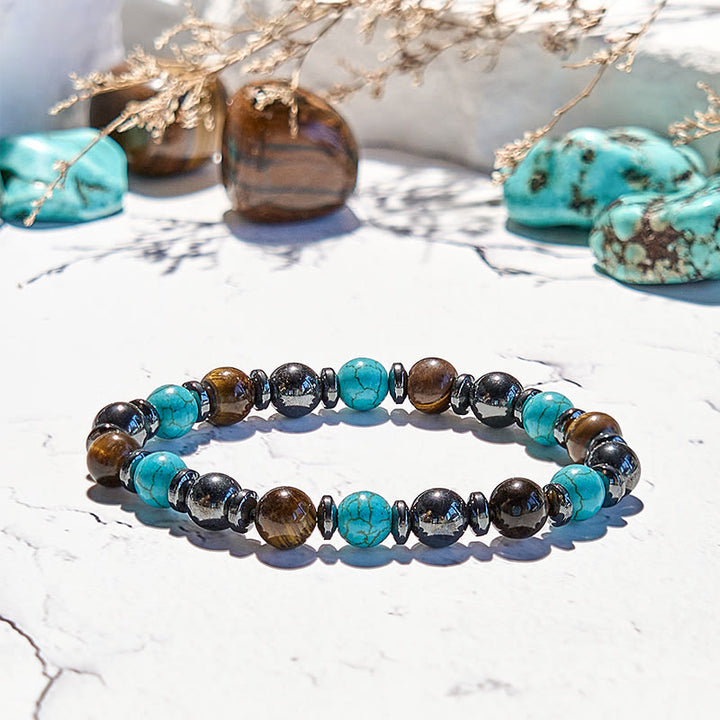 Bracelet de perles en hématite et œil de tigre turquoise Olivenorma