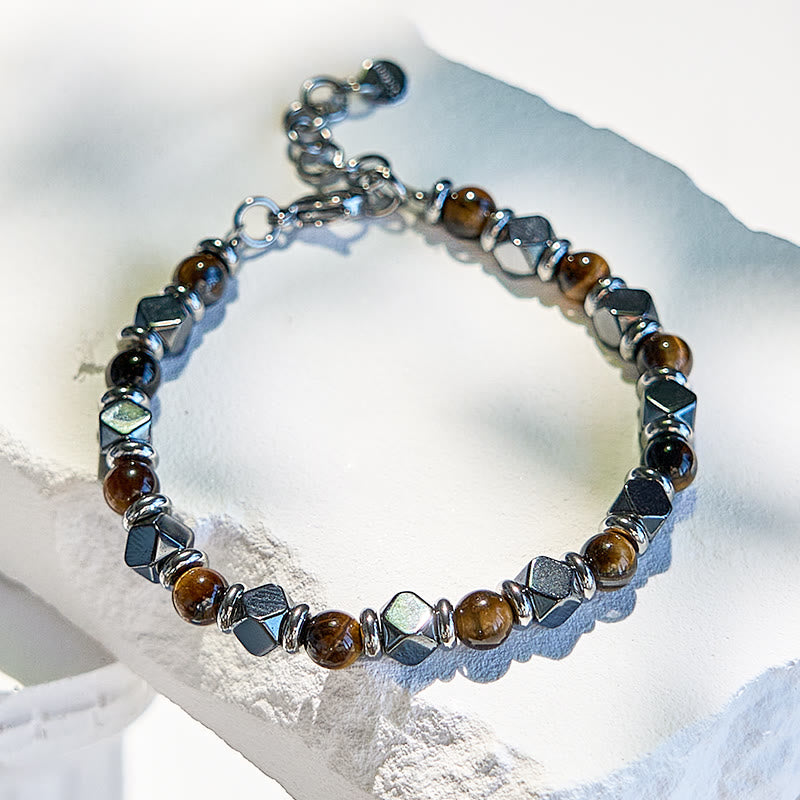 Bracelet de perles en hématite et œil de tigre avec diamants Olivenorma