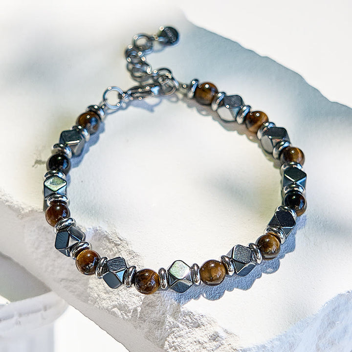 Bracelet de perles en hématite et œil de tigre avec diamants Olivenorma