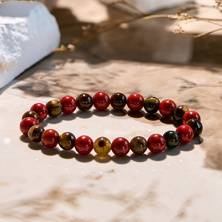 Bracelet en perles d'œil de tigre en jaspe rouge naturel Olivenorma