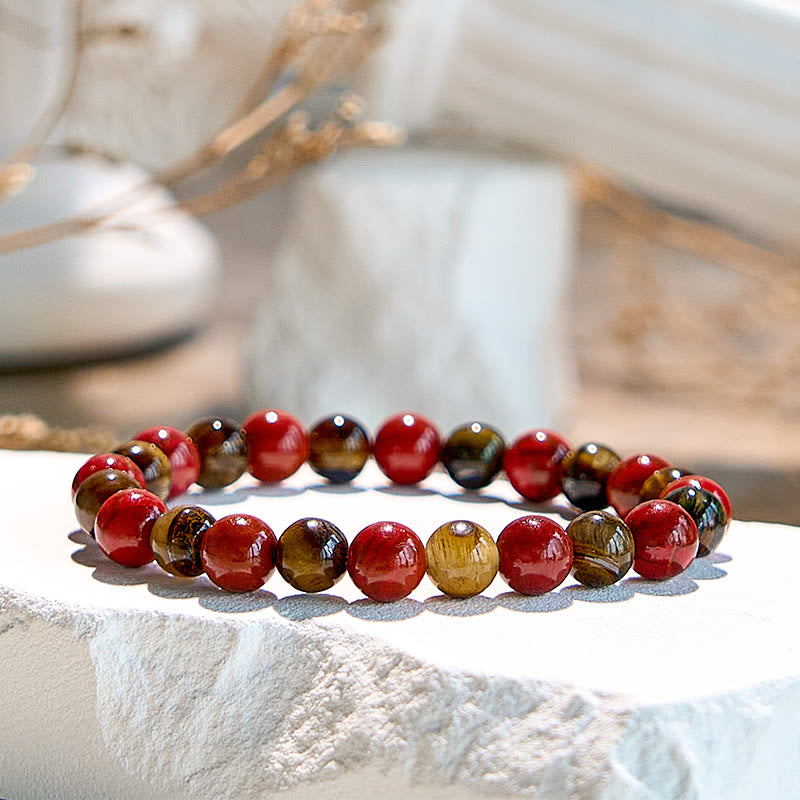 Bracelet en perles d'œil de tigre en jaspe rouge naturel Olivenorma