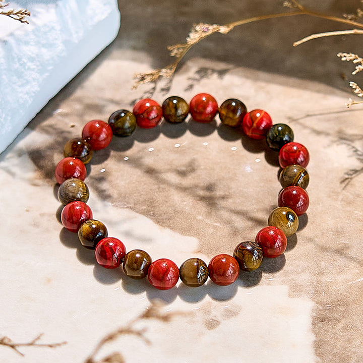 Bracelet en perles d'œil de tigre en jaspe rouge naturel Olivenorma