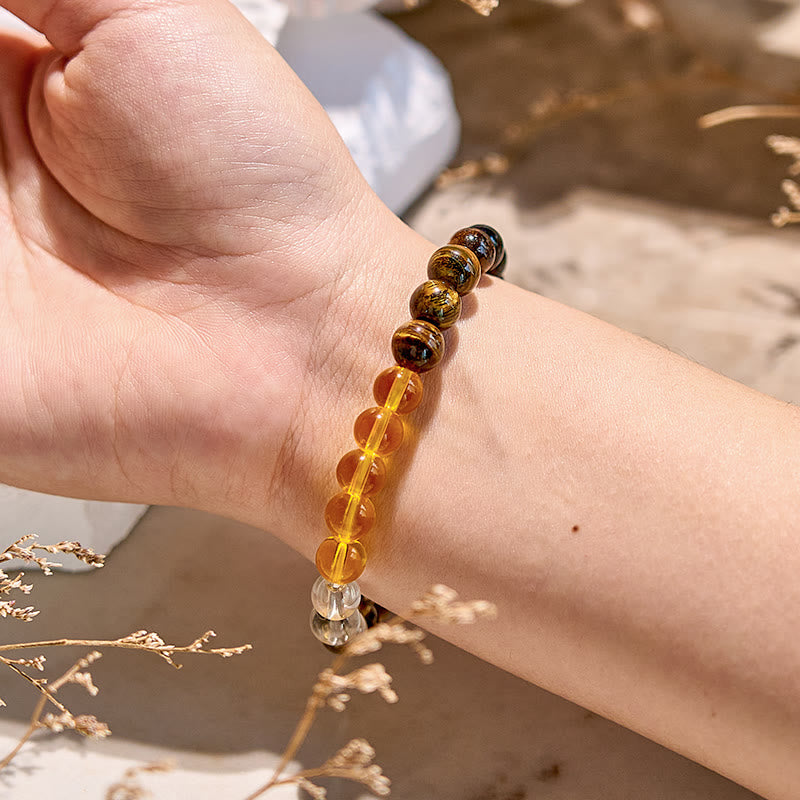 Bracelet de perles en œil de tigre, citrine et quartz fumé Olivenorma