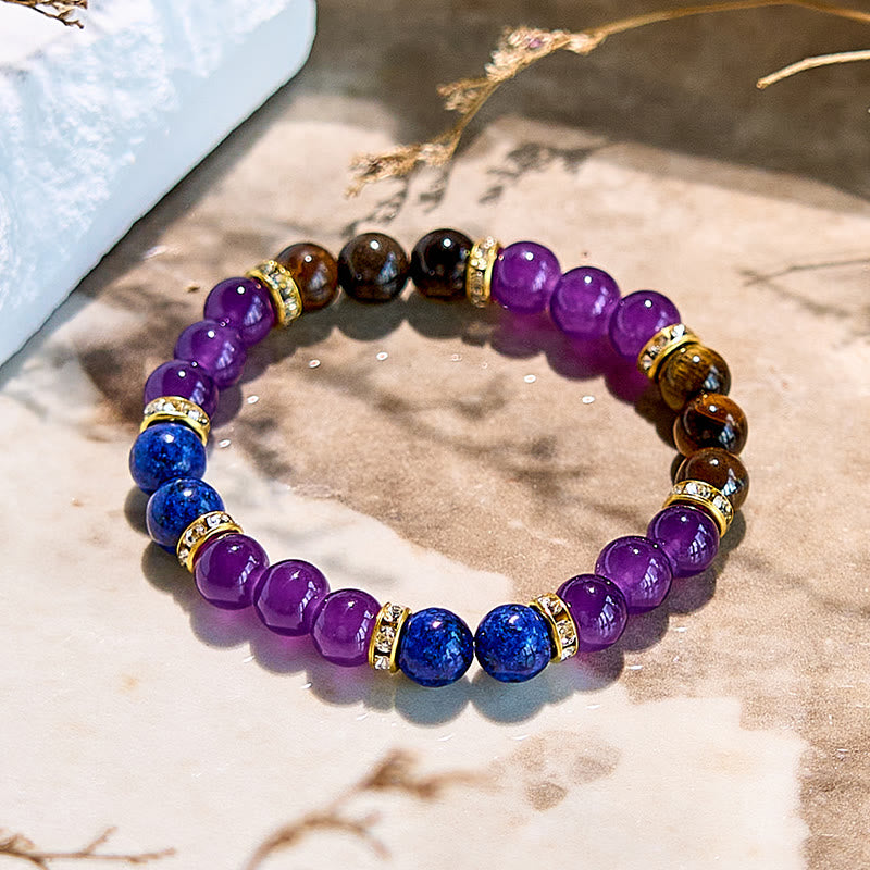 Bracelet de perles en améthyste, œil de tigre et lapis-lazuli Olivenorma