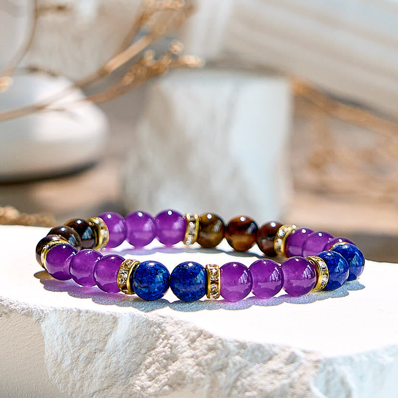 Bracelet de perles en améthyste, œil de tigre et lapis-lazuli Olivenorma