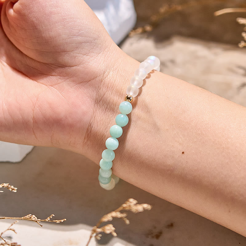 Bracelet en perles d'amazonite naturelle et pierre de lune Olivenorma
