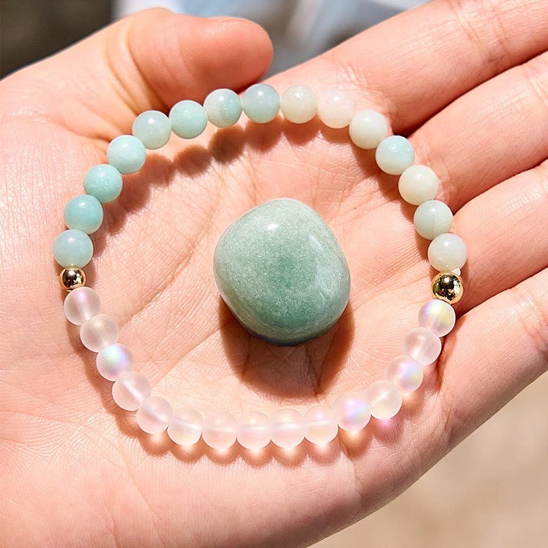 Bracelet en perles d'amazonite naturelle et pierre de lune Olivenorma