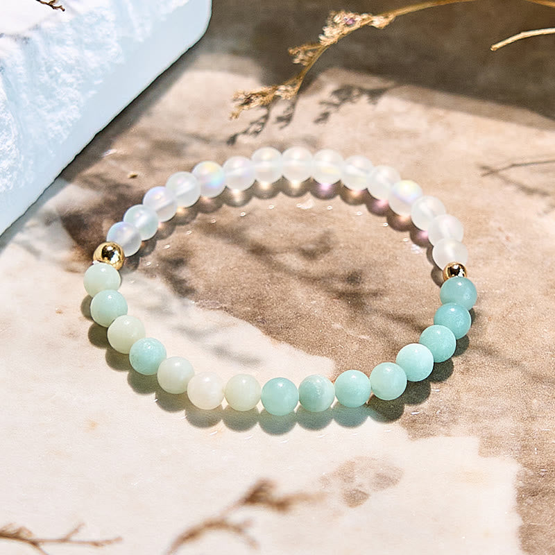Bracelet en perles d'amazonite naturelle et pierre de lune Olivenorma