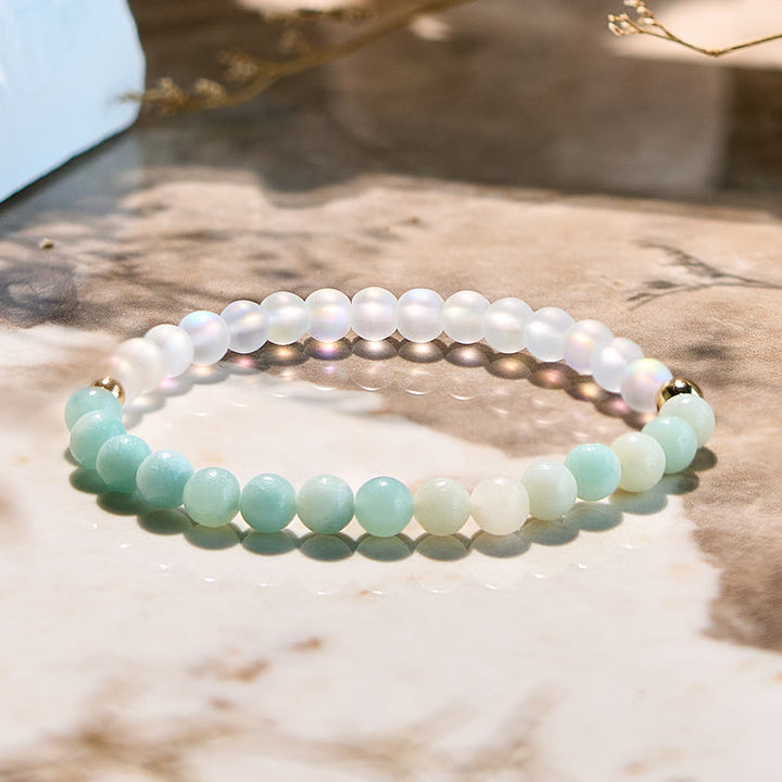 Bracelet en perles d'amazonite naturelle et pierre de lune Olivenorma