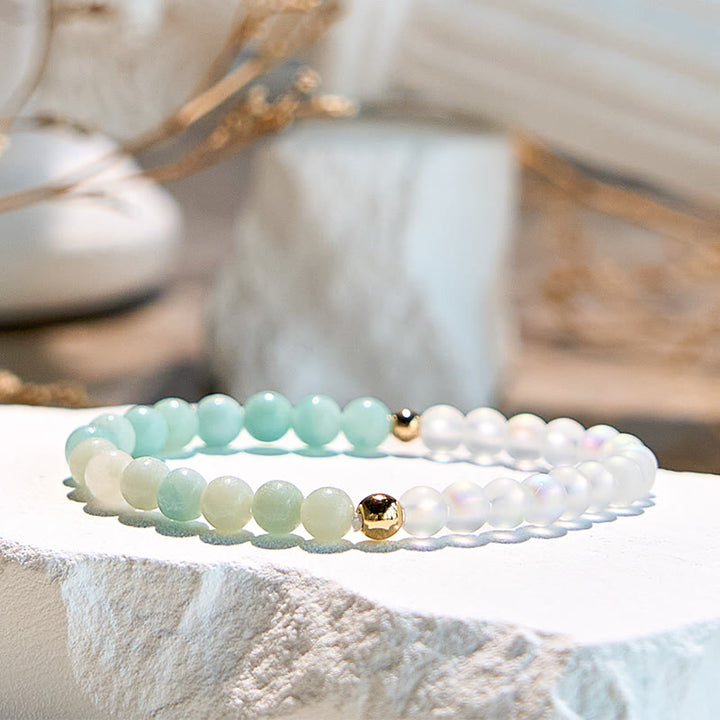 Bracelet en perles d'amazonite naturelle et pierre de lune Olivenorma