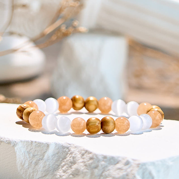 Bracelet de perles en jaspe photo et opalite œil de chat Olivenorma